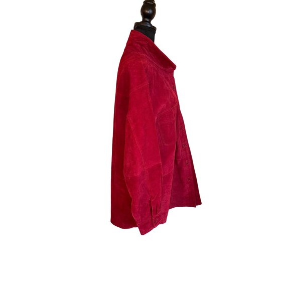 Denim & Co. Plus Size 1X Red Wine Burgundy Suede Leather Jacet Chore Barn Coat - Picture 4 of 13